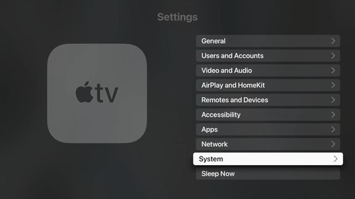 System in Apple TV Settings