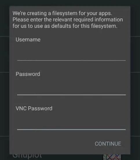 Datos de acceso a UserLAnd