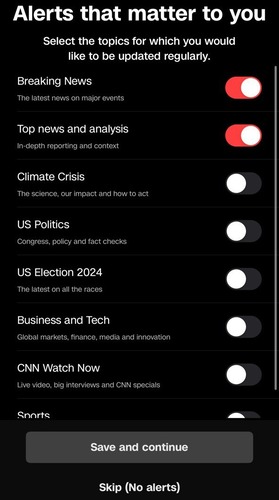 custome alerts on CNN app