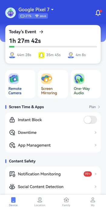 AirDroid Parental Control interface