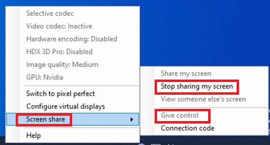 Citrix Screen share menu