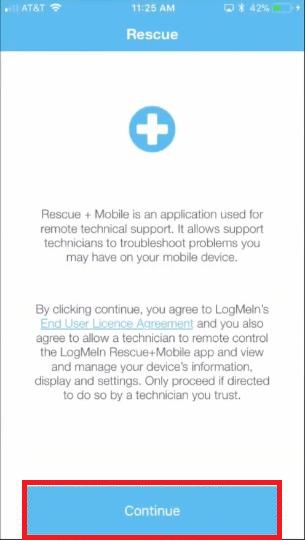 Continue LogMeIn Rescue App