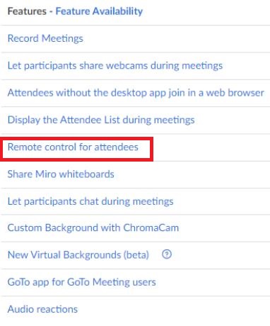 GoTo Meeting Feature Availability