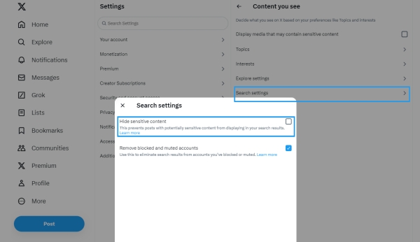 hide twitter sensitive content on web