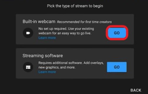choose Built-in Webcam