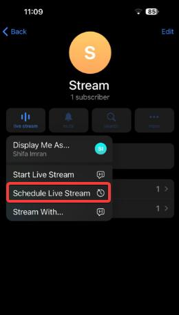 schedule live stream on Telegram