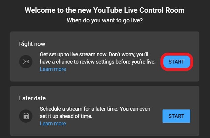 select Right Now to stream on YouTube