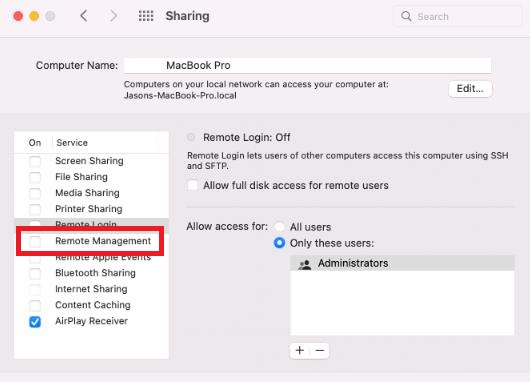 Mac disable Remote Management
