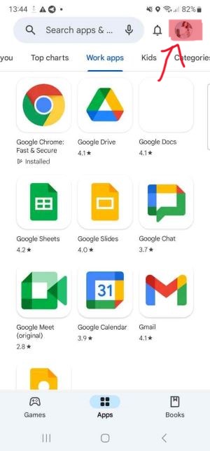 Google Playストアを開いて、プロファイルをクリック