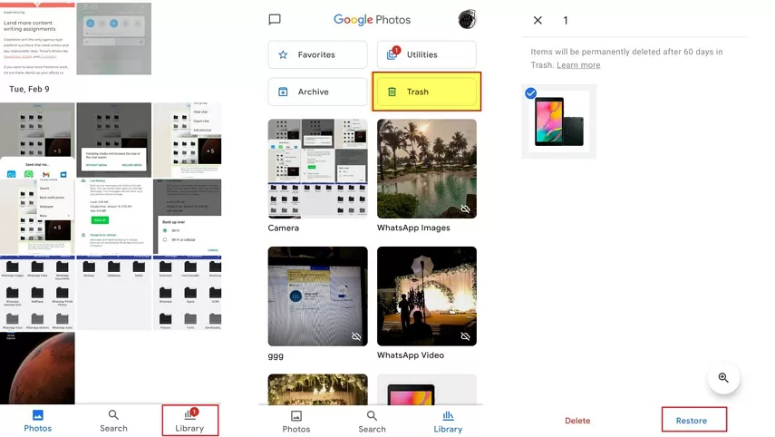 restore photos from google photos trash android