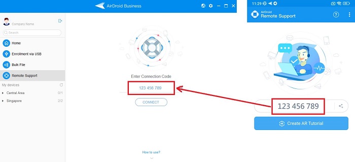AirDroid Remote Support connection