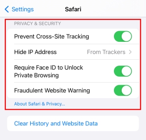 Configuración de privacidad de Safari