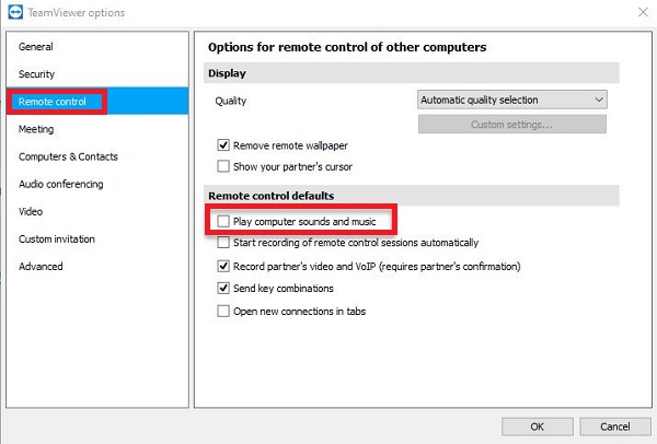 TeamViewer Play computer sounds and music