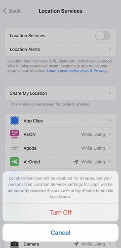 turn off location services