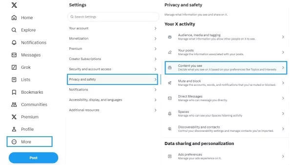 conteúdo do twitter que você vê configurações na web