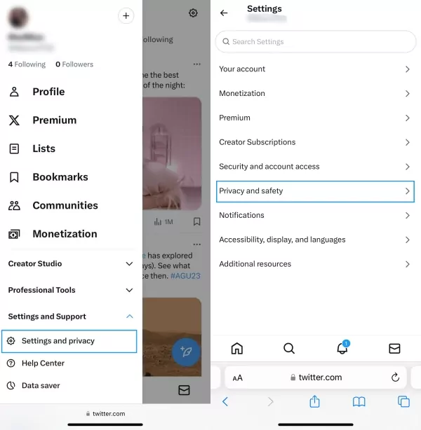 twitter privacy and safety settings on mobile