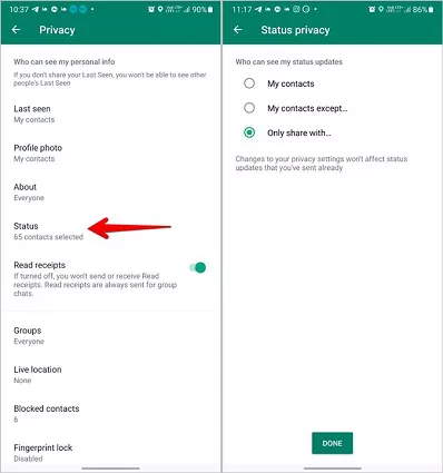 whatsapp status privacy settings