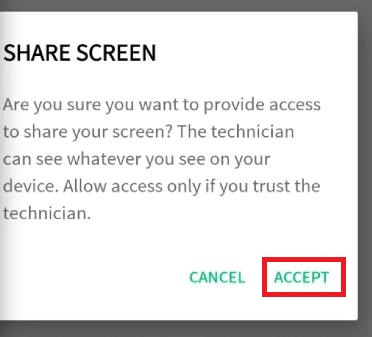 Zoho Assist Accept Share Screen
