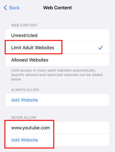 block YouTube website on iPhone