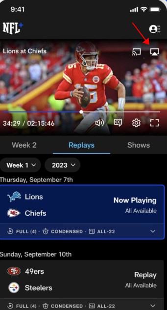 AirPlay icon in NFL app