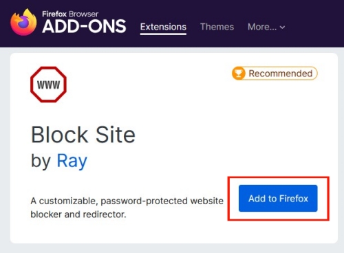 Block Site adds on Firefox