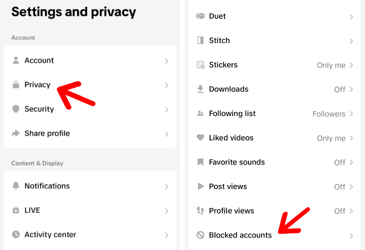 choose the Blocked accounts option