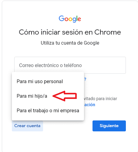 Crear cuenta para tus hijos