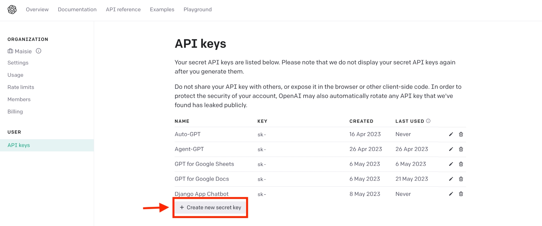 Generate a new API key