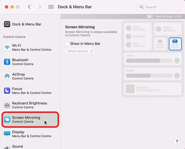 Screen Mirroring Settings on Mac