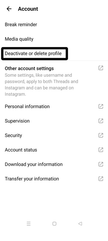 Deactivate or delete profile in Threads
