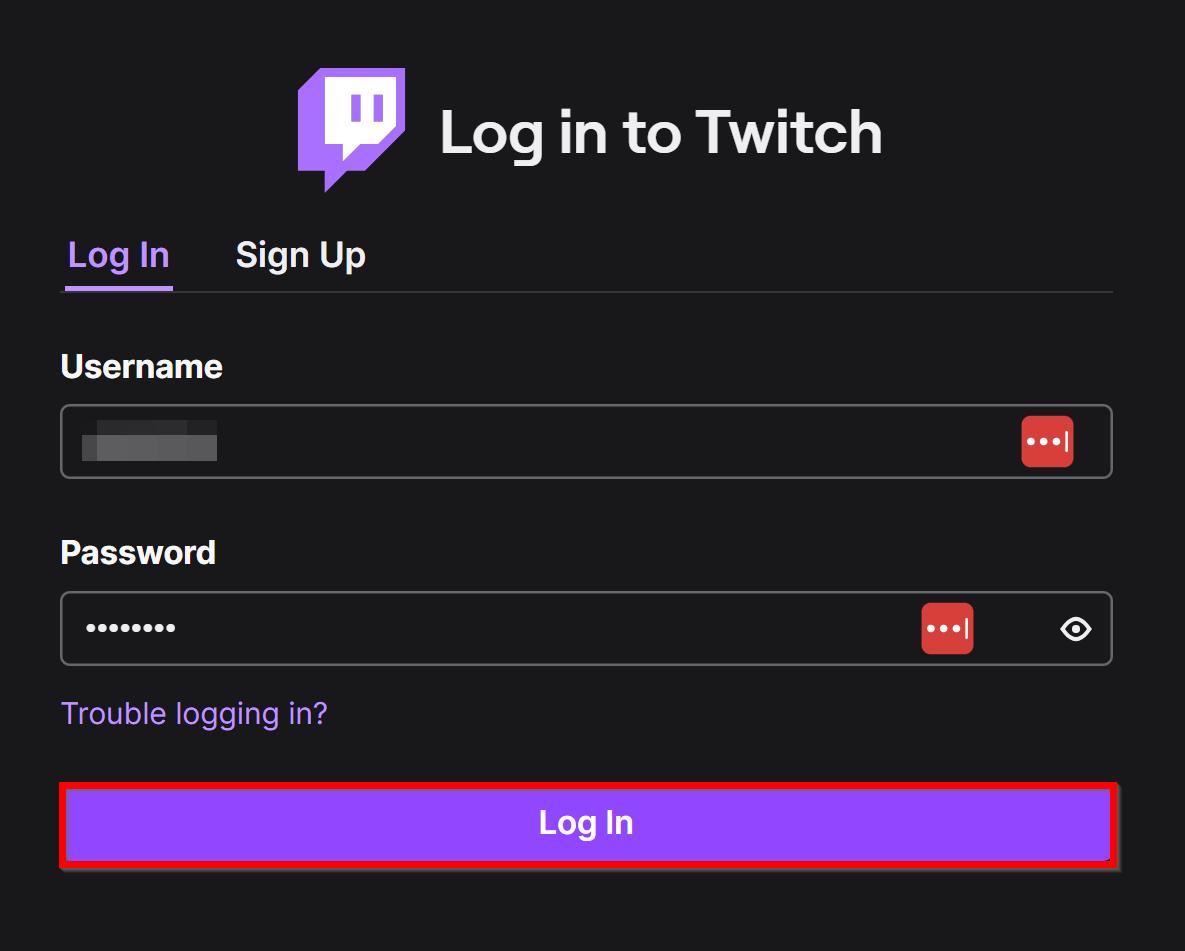 log in Twitch Delete Account page