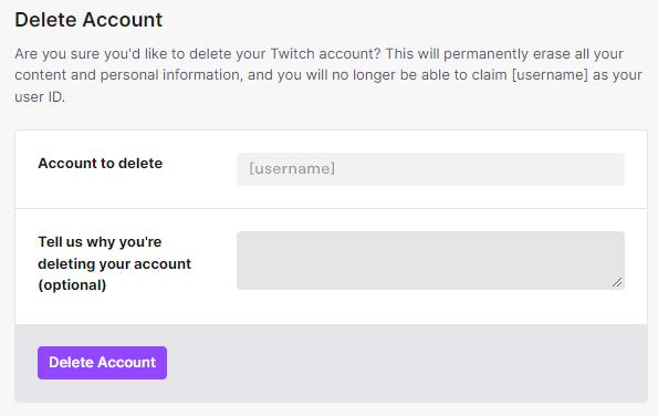 Delete Account on Twitch