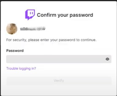 Verify deleting account on Twitch