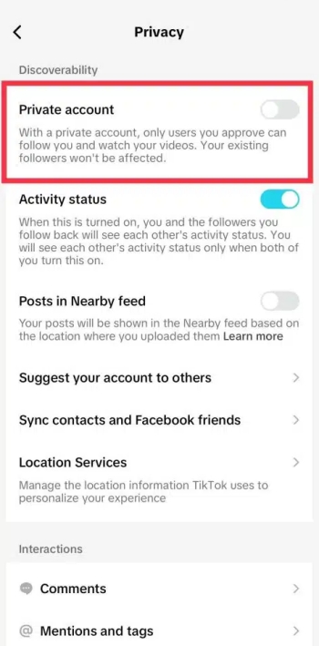 make TikTok account private
