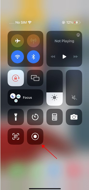 Screen Recording button on iPhone