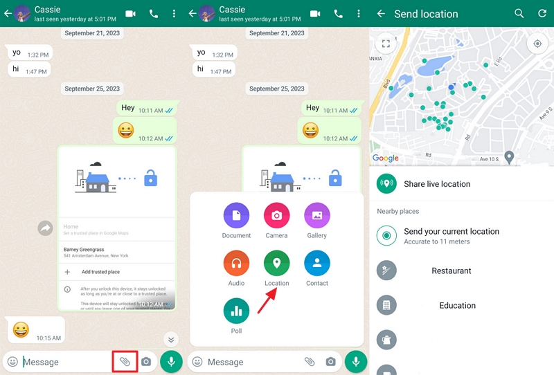 share WhatsApp location on Android