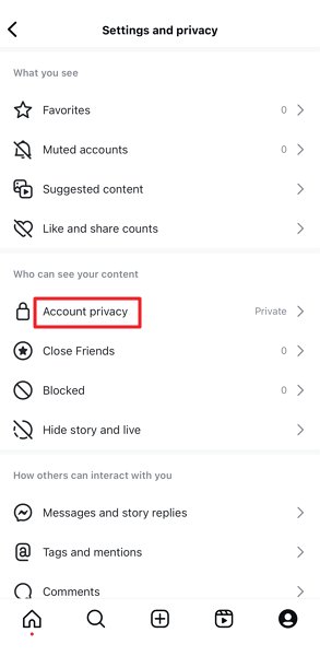tap account privacy