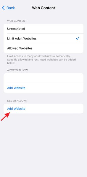 how to block websites on Safari on iPhone