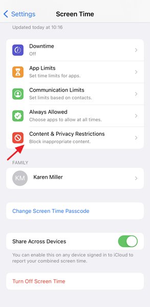 content & restrictions on iPhone