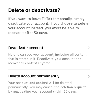 select the option to delete TikTok account