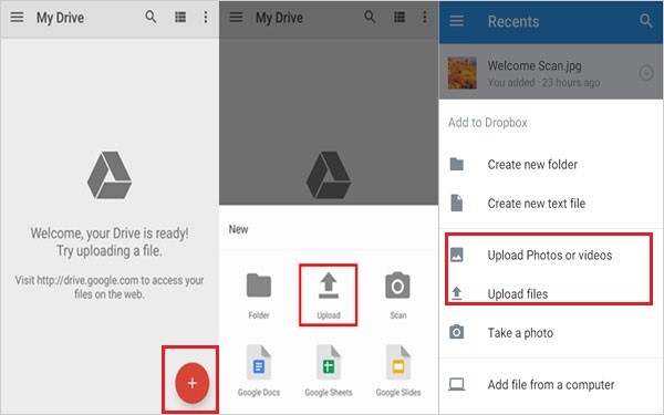 Envie as fotos para o Google Drive