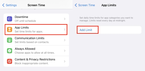 add app limit on screen time