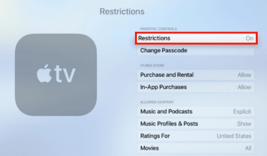Apple TV restrictions option