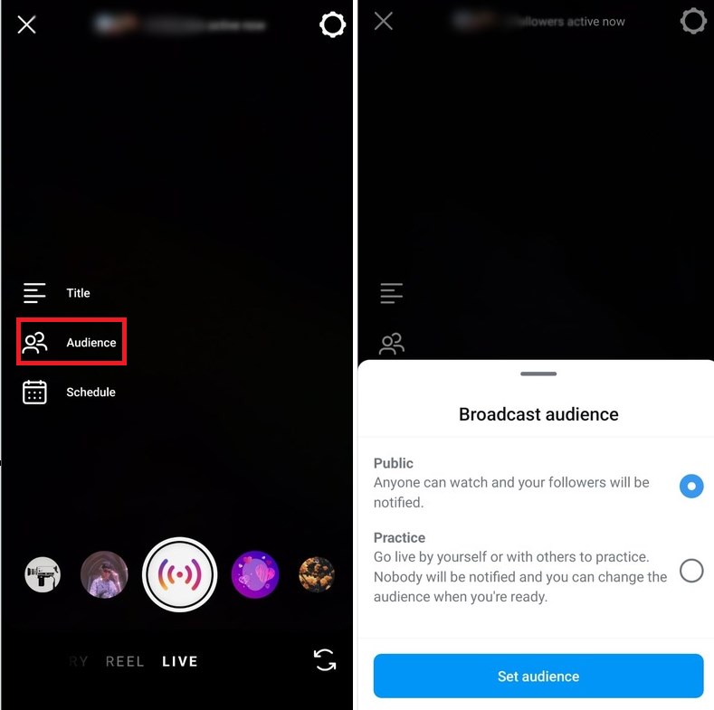 Set Audience for Instagram live streaming