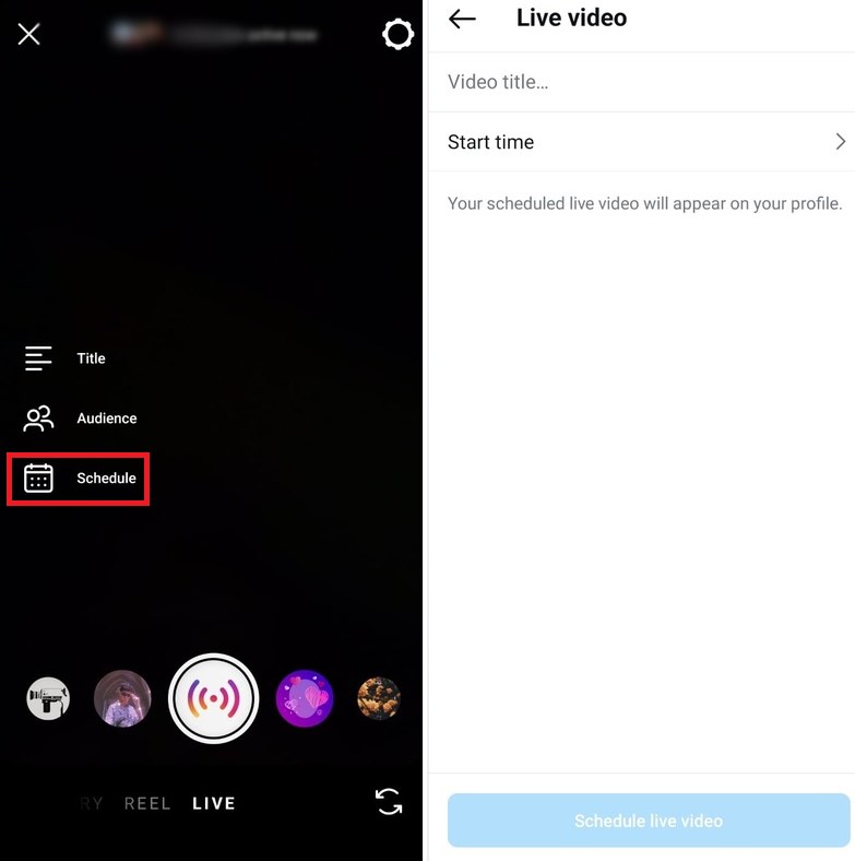 Schedule time for Instagram live streaming