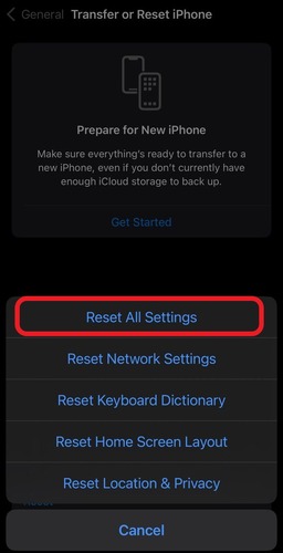 Reset All Settings on iPhone