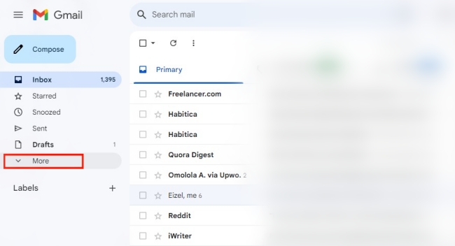 more button on Gmail