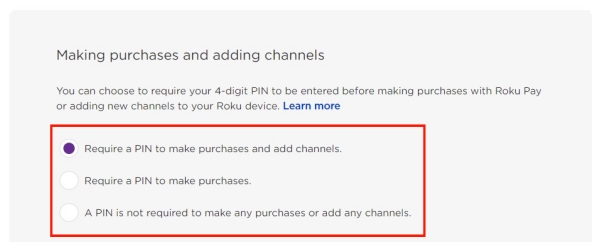 restrict purchases on Roku