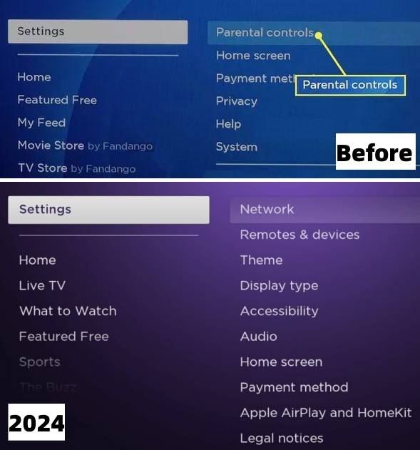 why can't find Roku parental controls