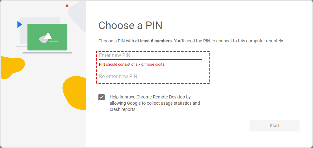 set up PIN Chrome remote desktop on Mac
